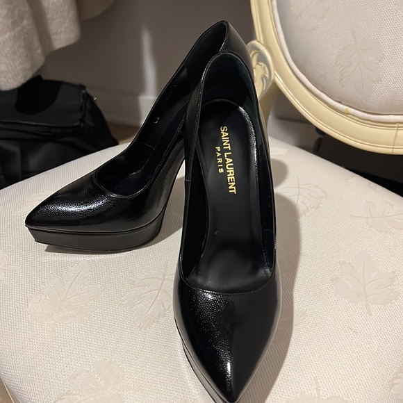 SAINT LAURENT BLACK LEATHER PLATFORM PUMPS - Picture 4 of 9